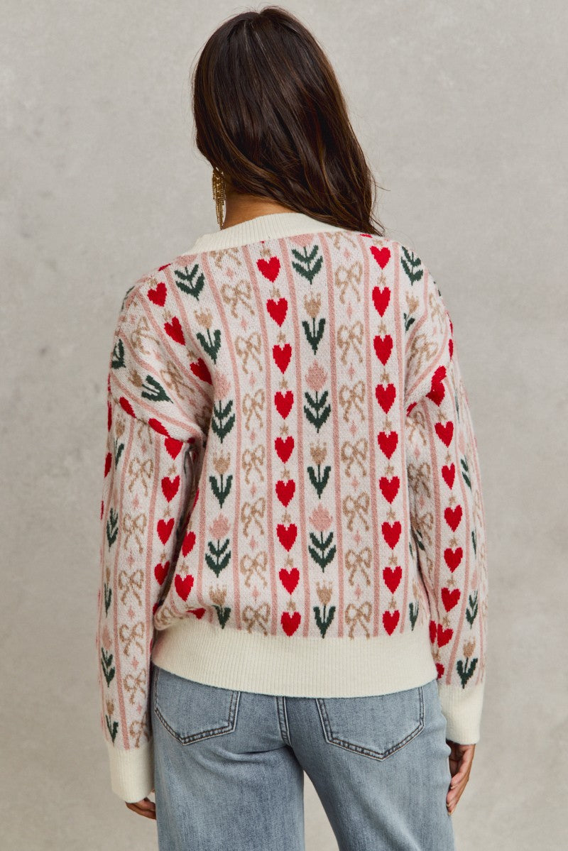 Heart And Ribbon Patterned Sweater