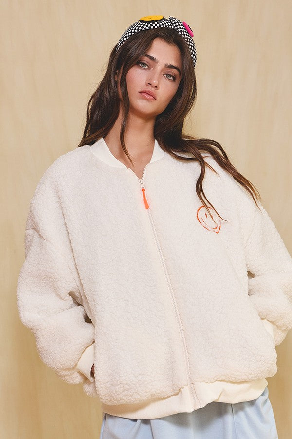 Smiley x2 Sherpa Jacket- 2 Colors
