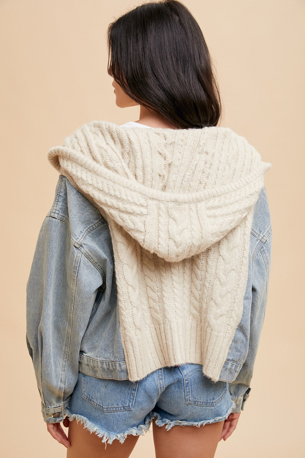 Denim Cable Knit Sweater Jacket