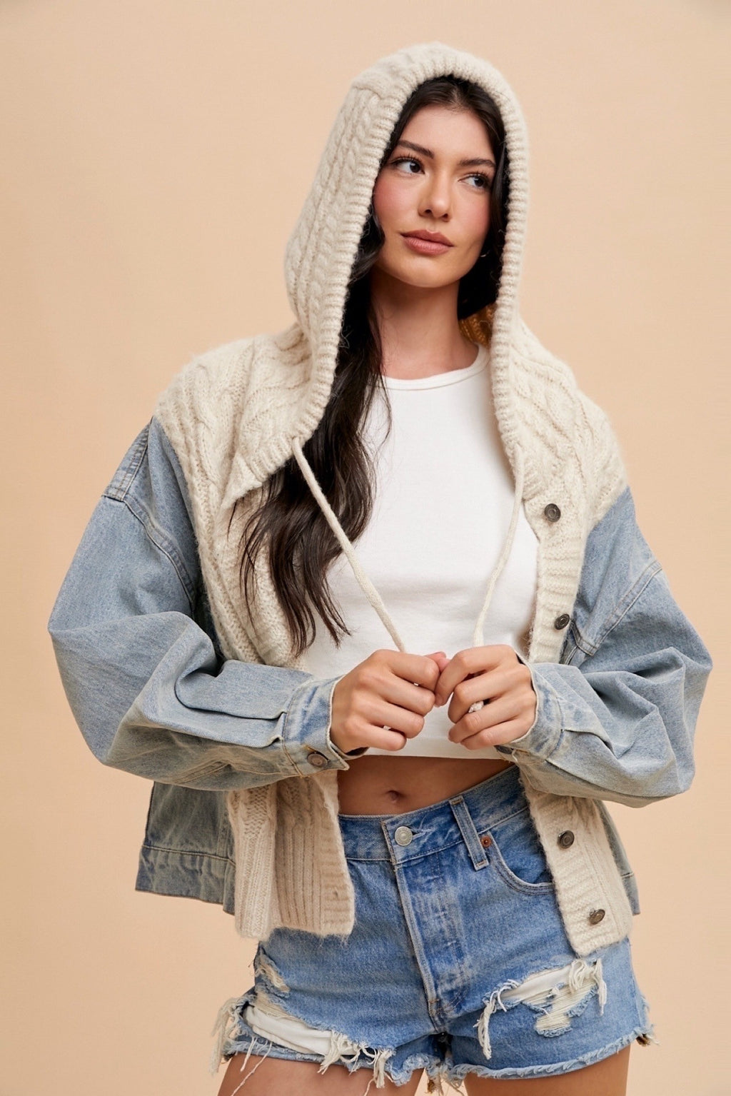 Denim Cable Knit Sweater Jacket