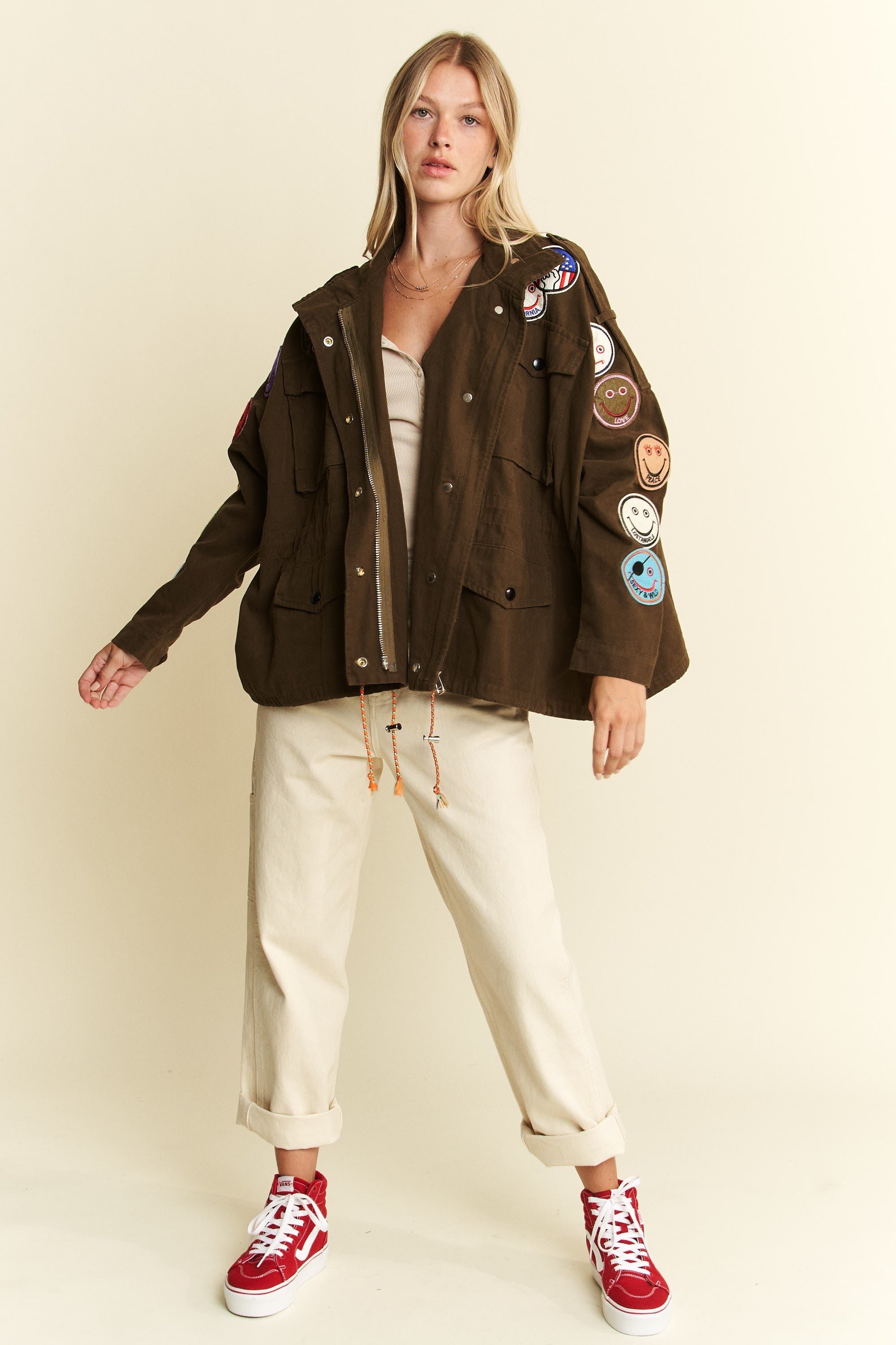 Be Happy Patch Cargo Jacket- 3 Colors