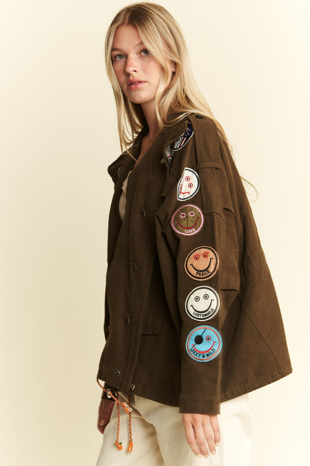 Be Happy Patch Cargo Jacket- 3 Colors