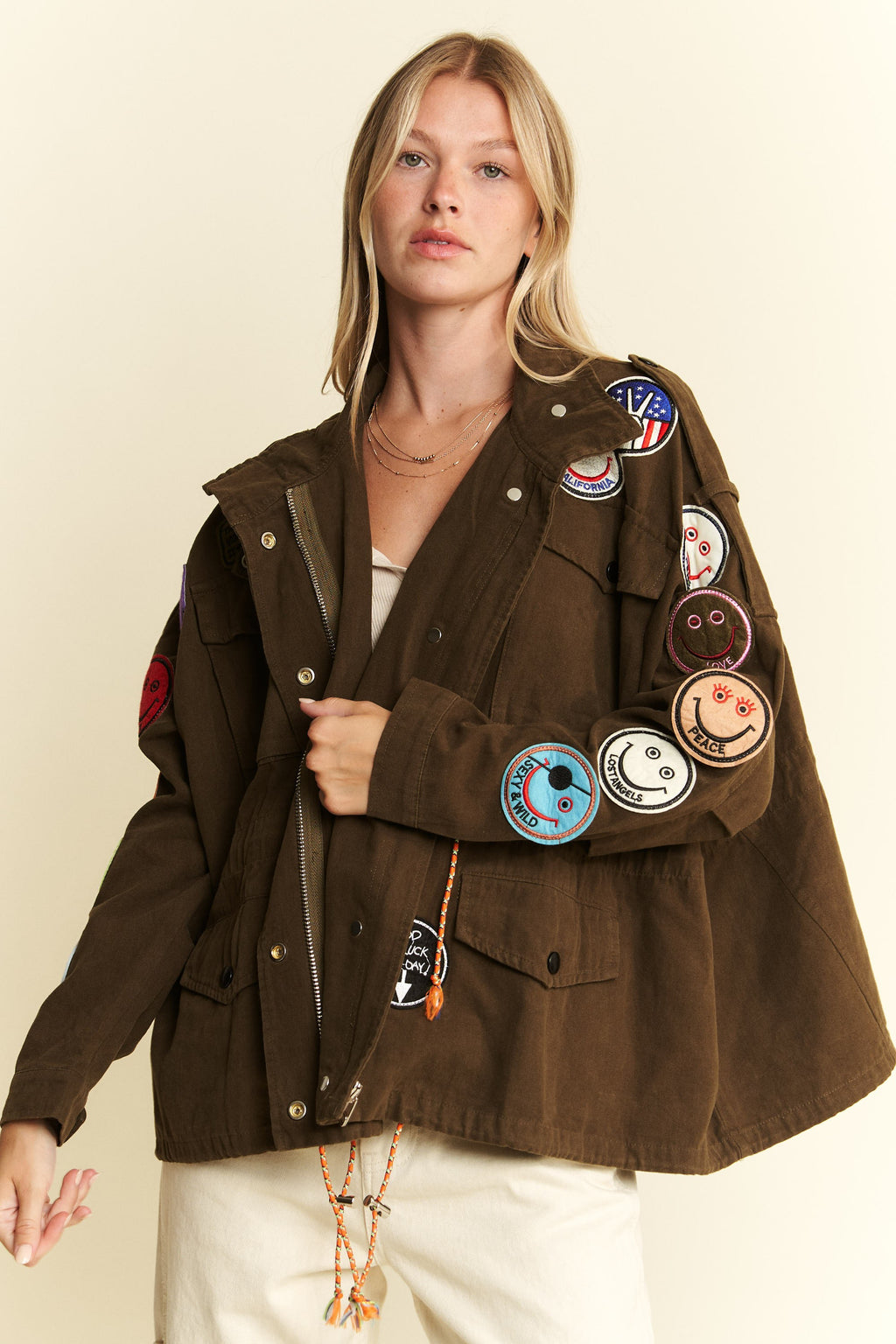 Be Happy Patch Cargo Jacket- 3 Colors