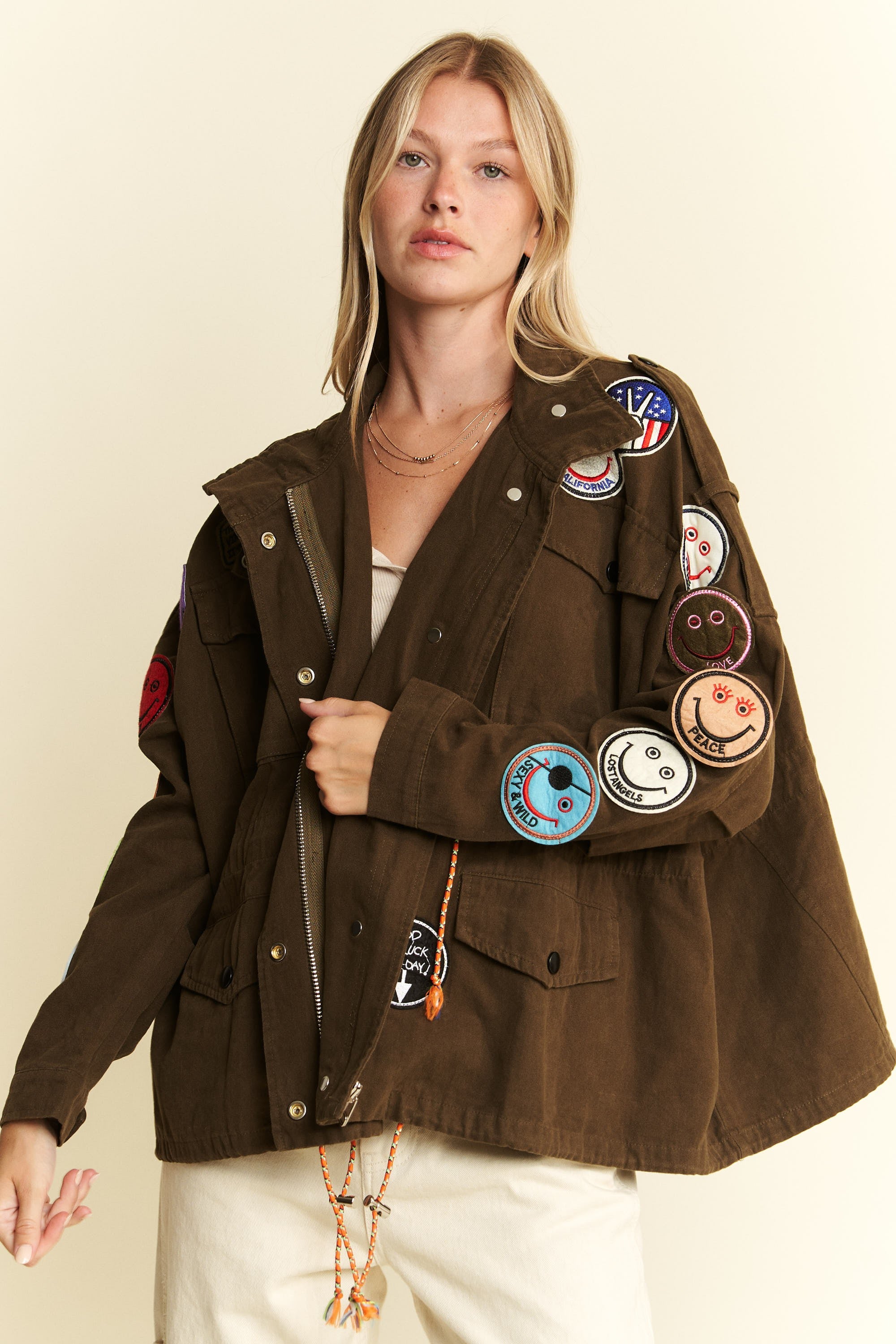 Be Happy Patch Cargo Jacket- 3 Colors