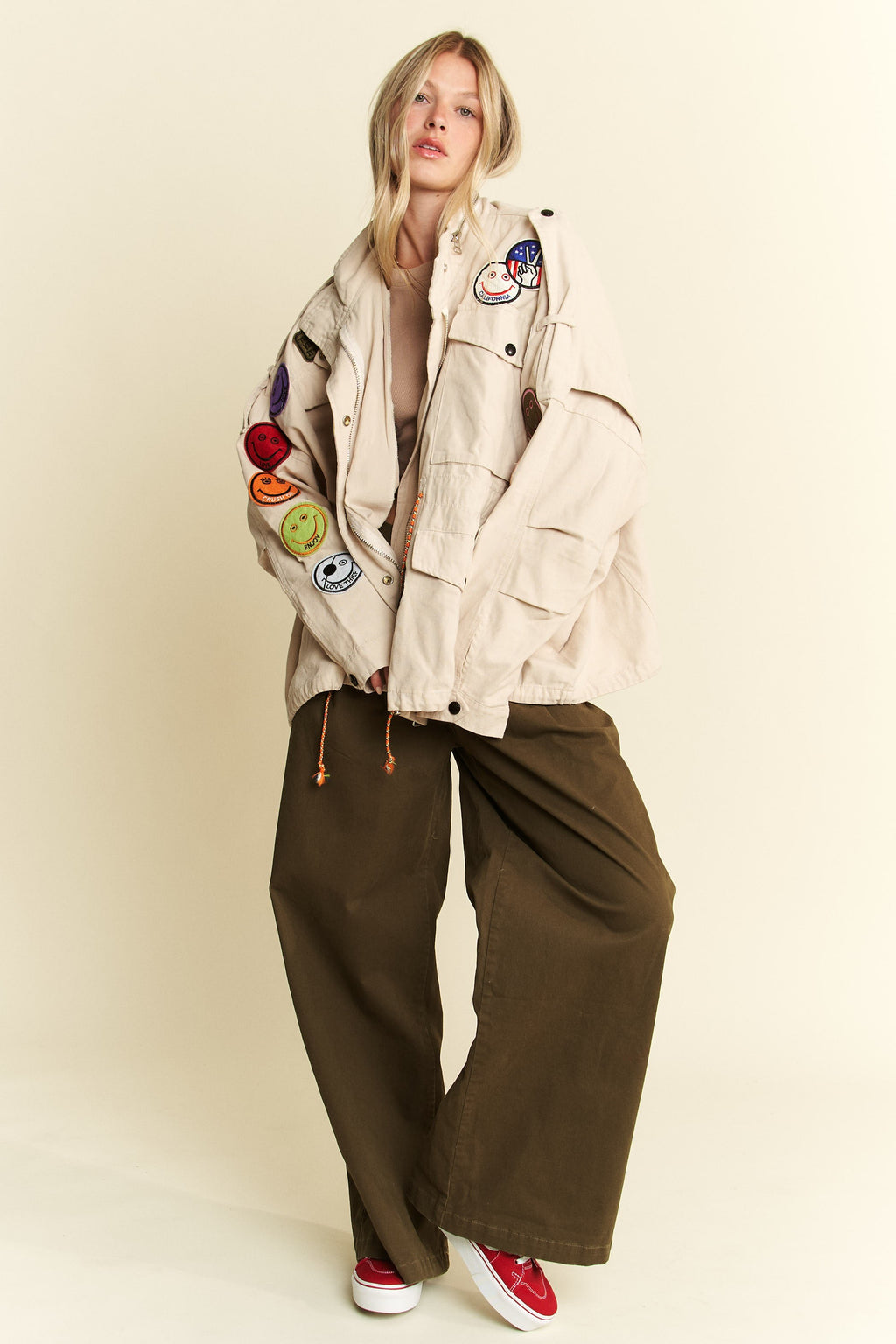 Be Happy Patch Cargo Jacket- 3 Colors