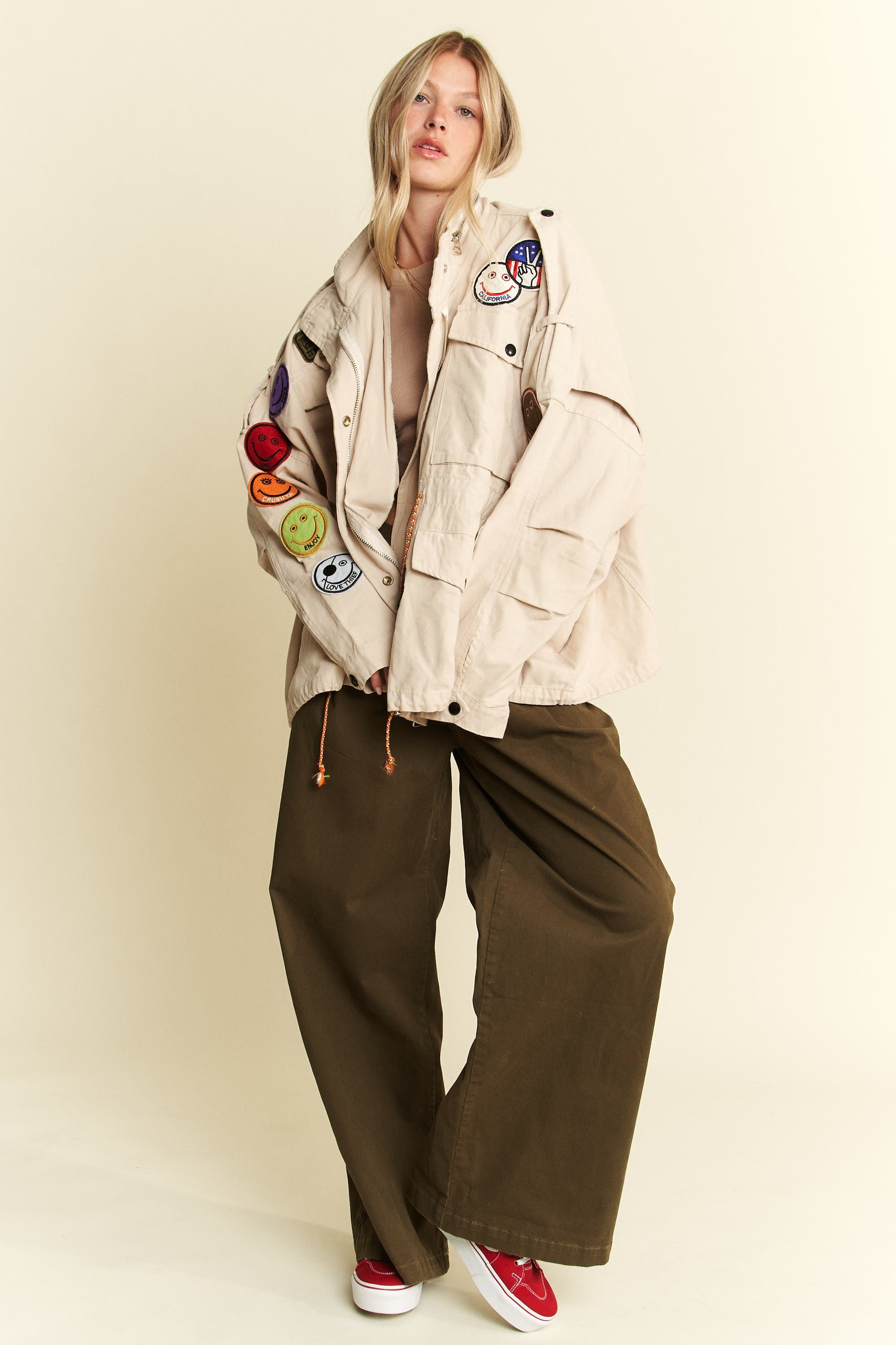 Be Happy Patch Cargo Jacket- 3 Colors