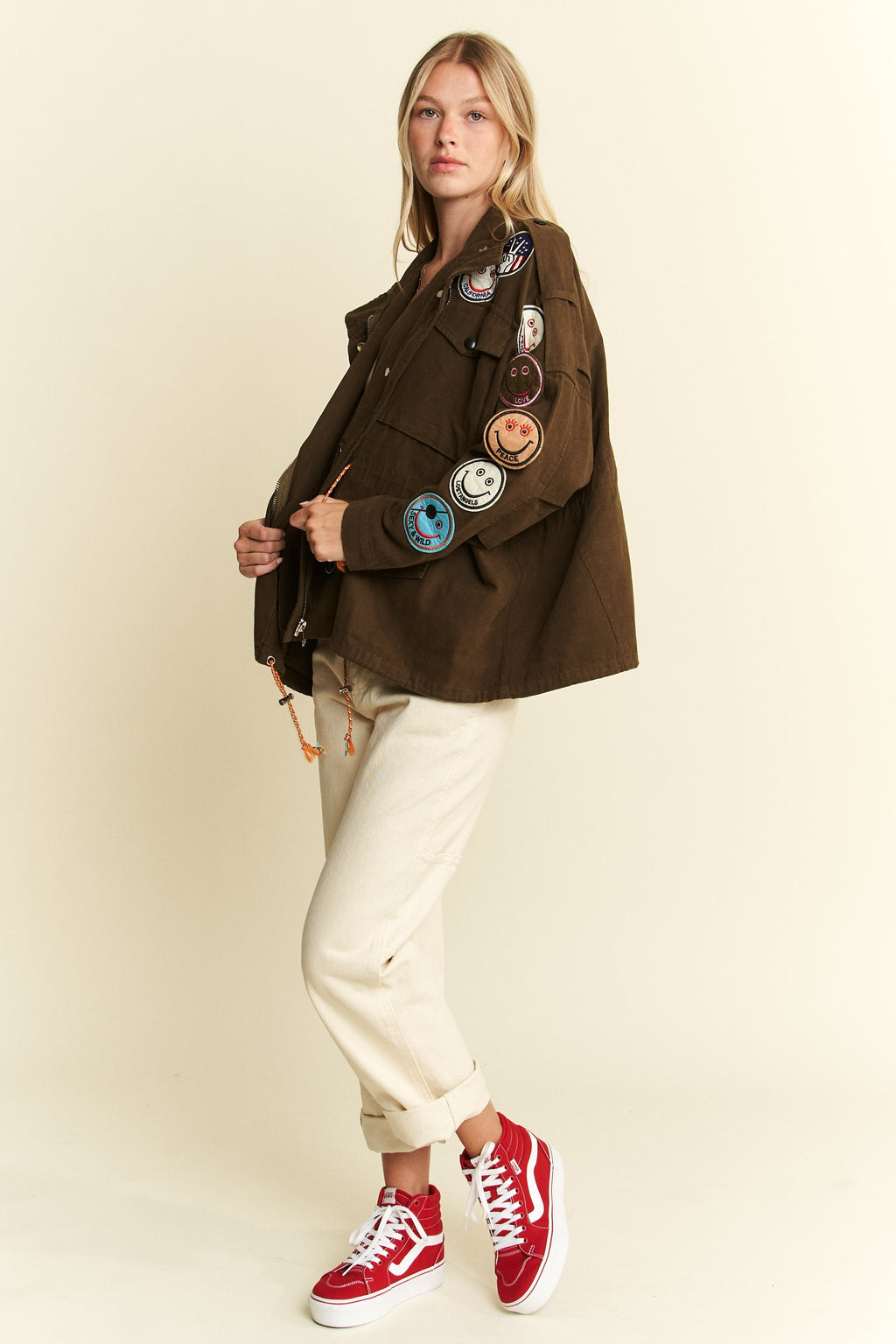 Be Happy Patch Cargo Jacket- 3 Colors