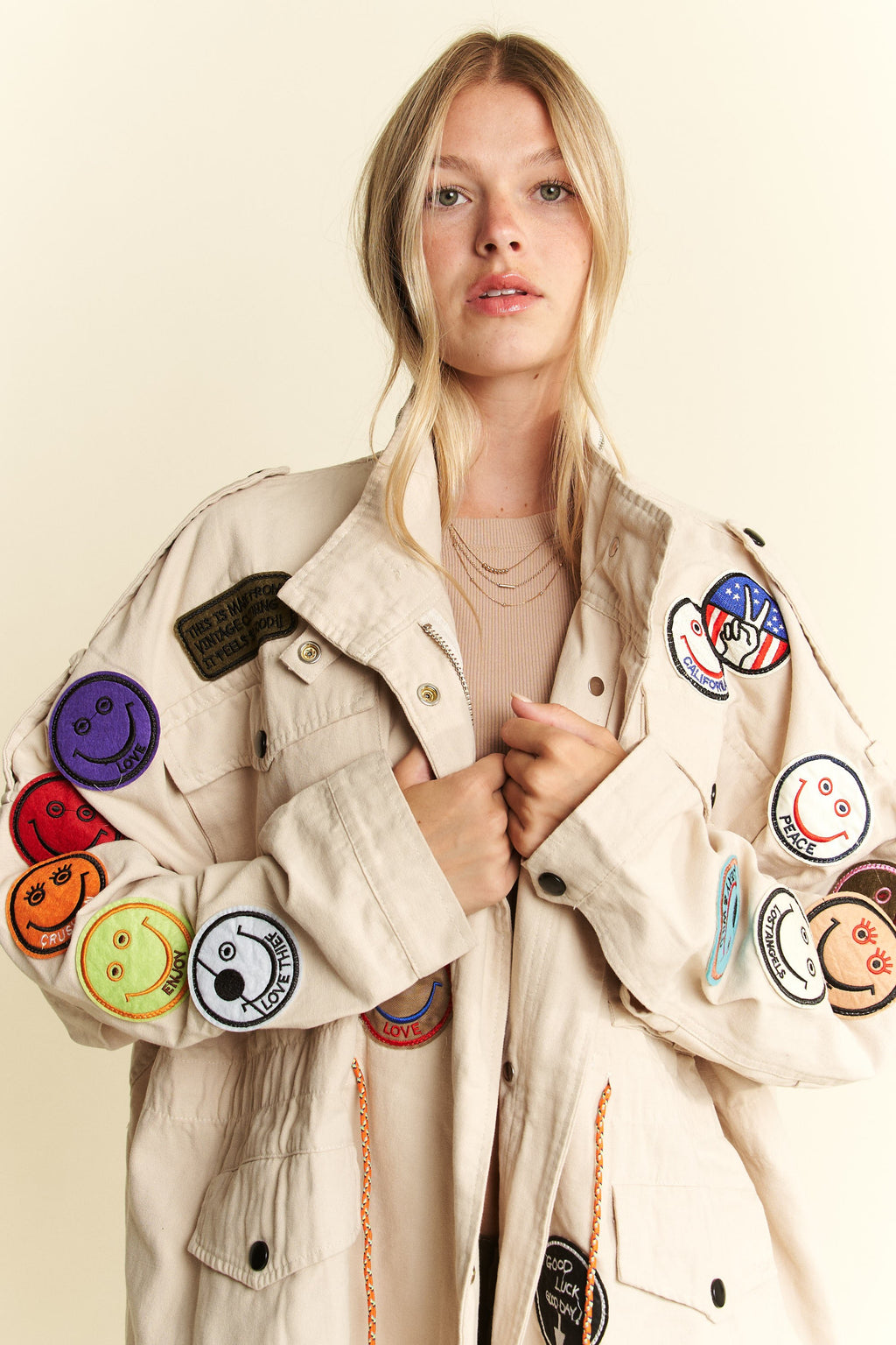 Be Happy Patch Cargo Jacket- 3 Colors