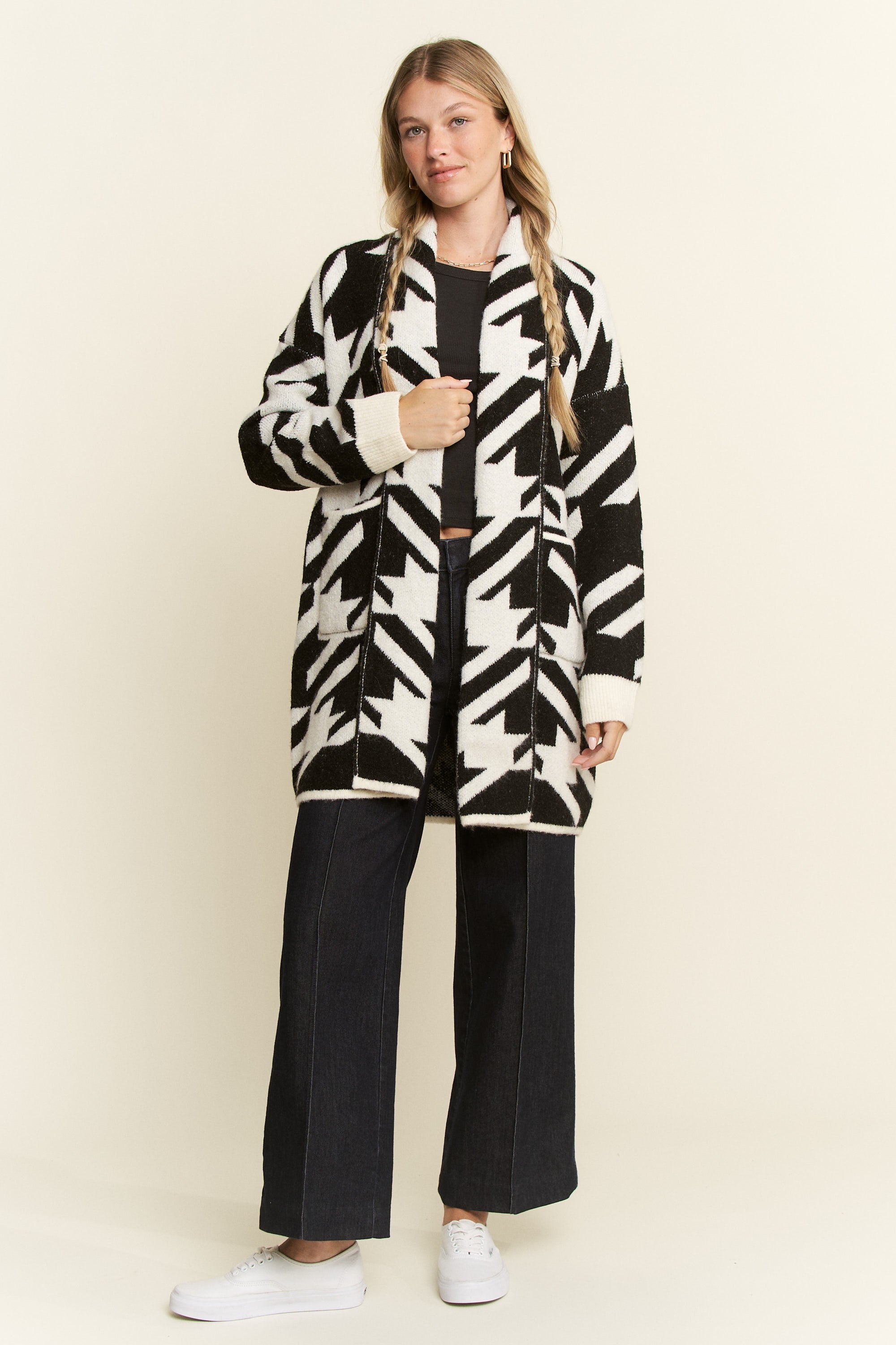 Oversized Houndstooth Cardigan- 2 Colors