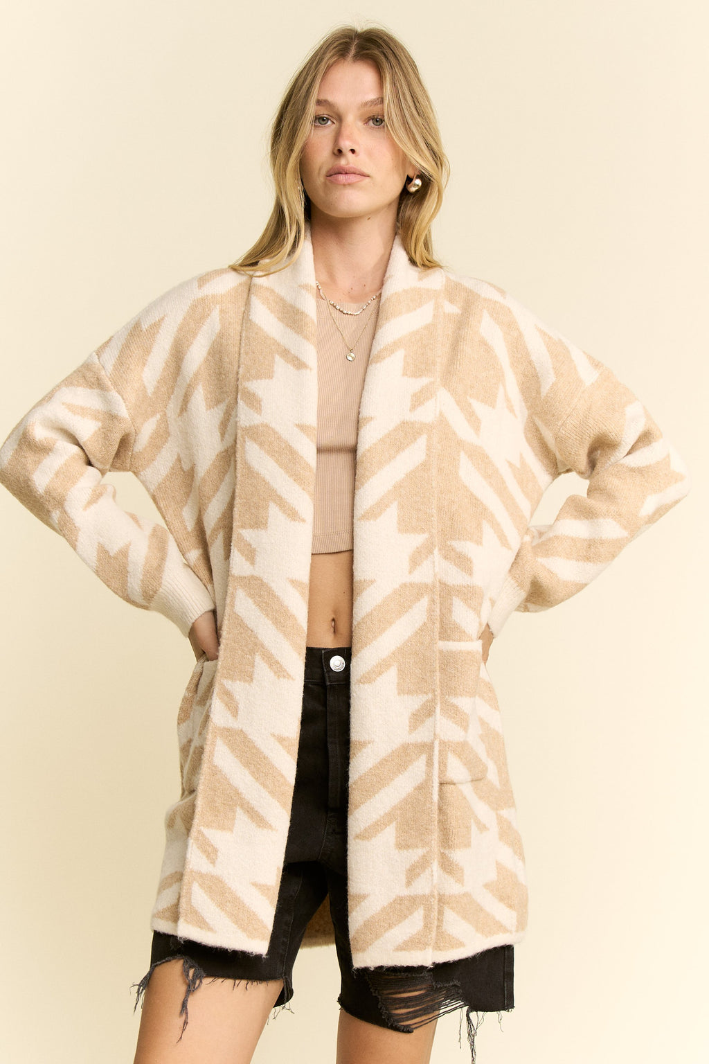 Oversized Houndstooth Cardigan- 2 Colors