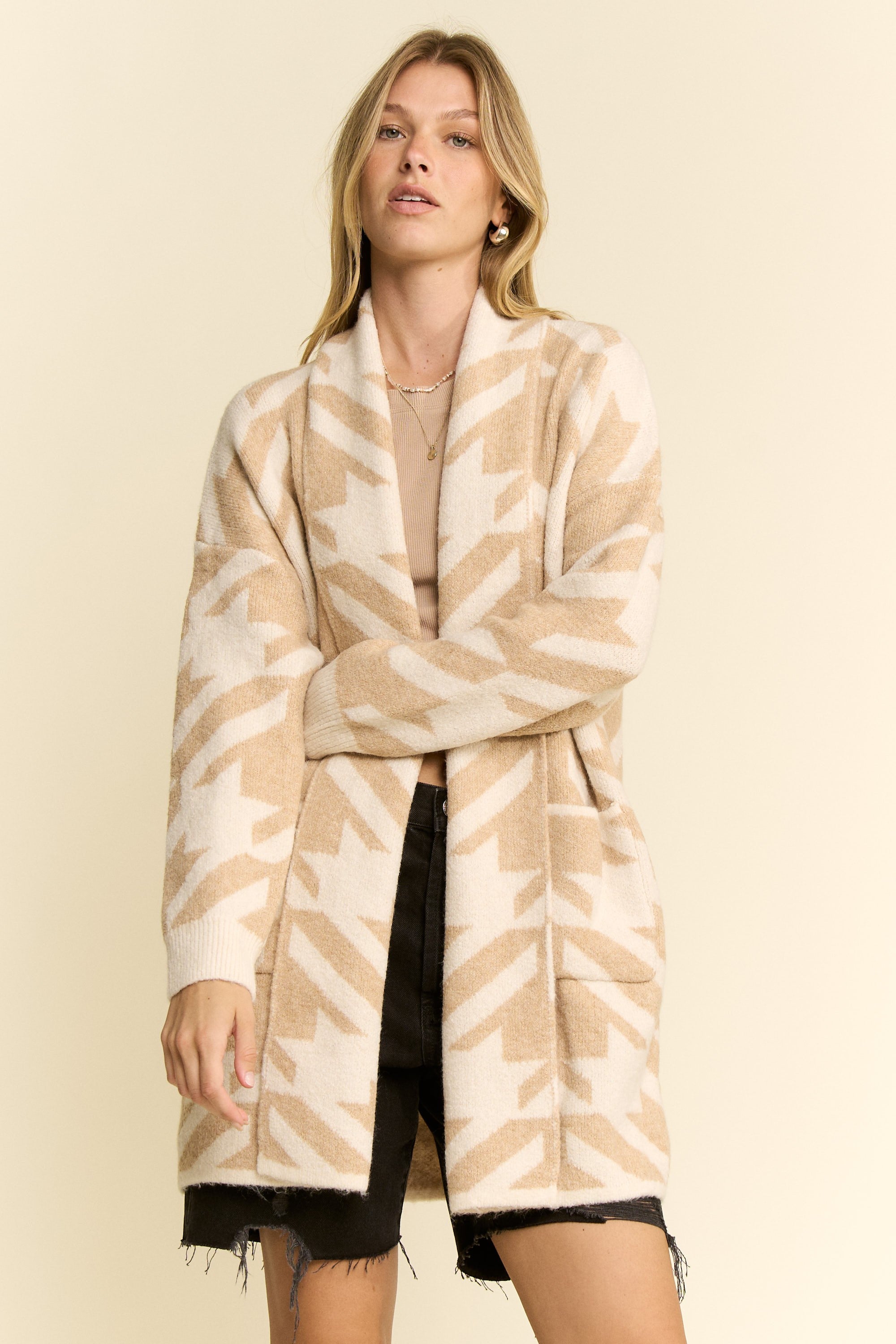 Oversized Houndstooth Cardigan- 2 Colors
