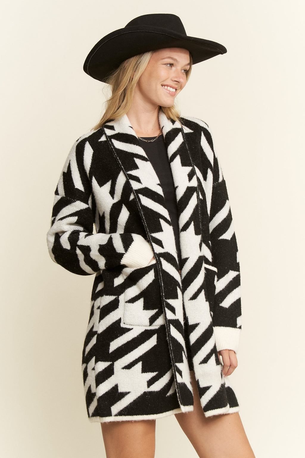 Oversized Houndstooth Cardigan- 2 Colors