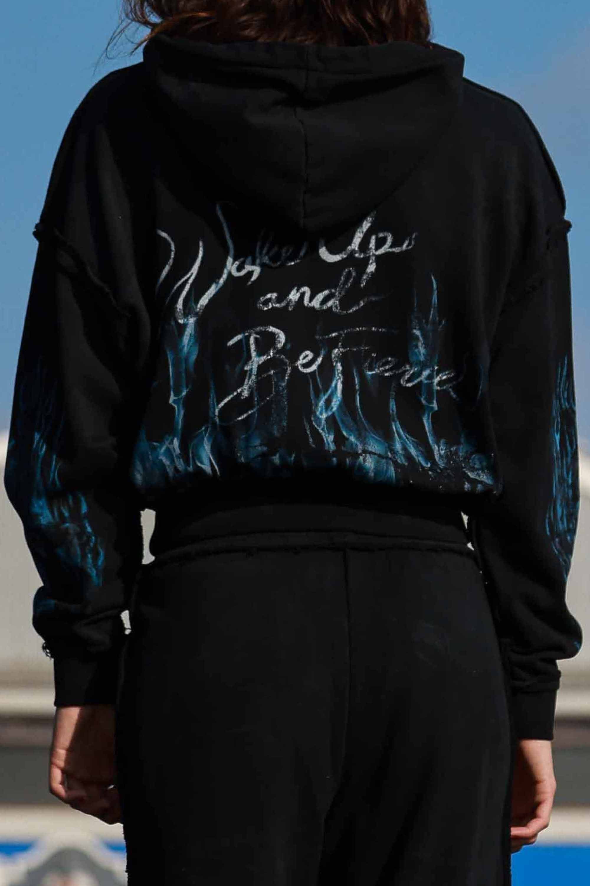 Wake Up And Be Fierce Flame Applique Hoodie (W)