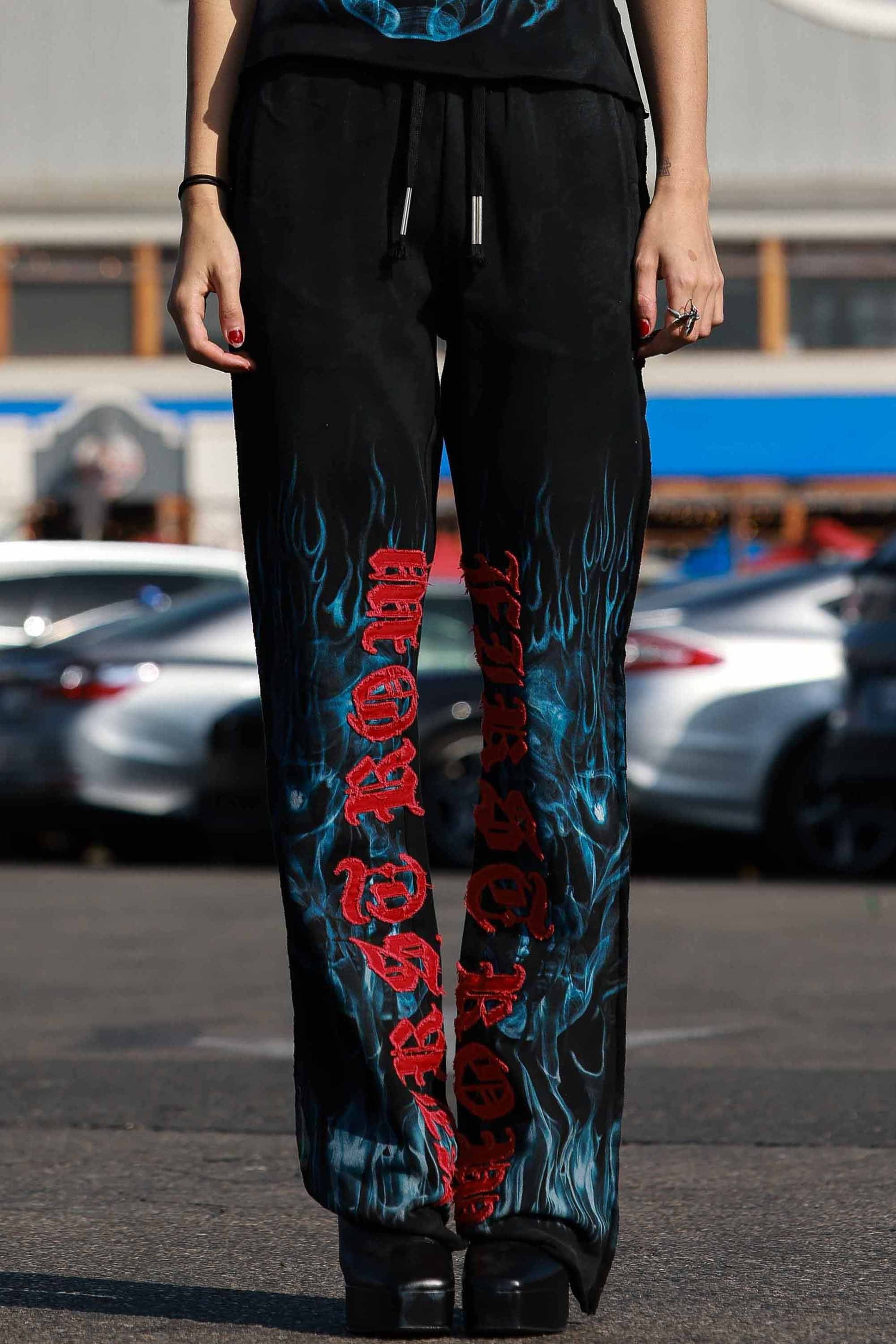 Wake Up And Be Fierce Flame Applique Flare Joggers