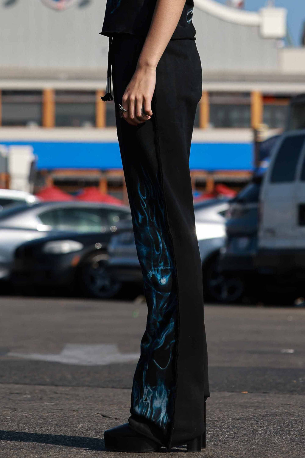 Wake Up And Be Fierce Flame Applique Flare Joggers