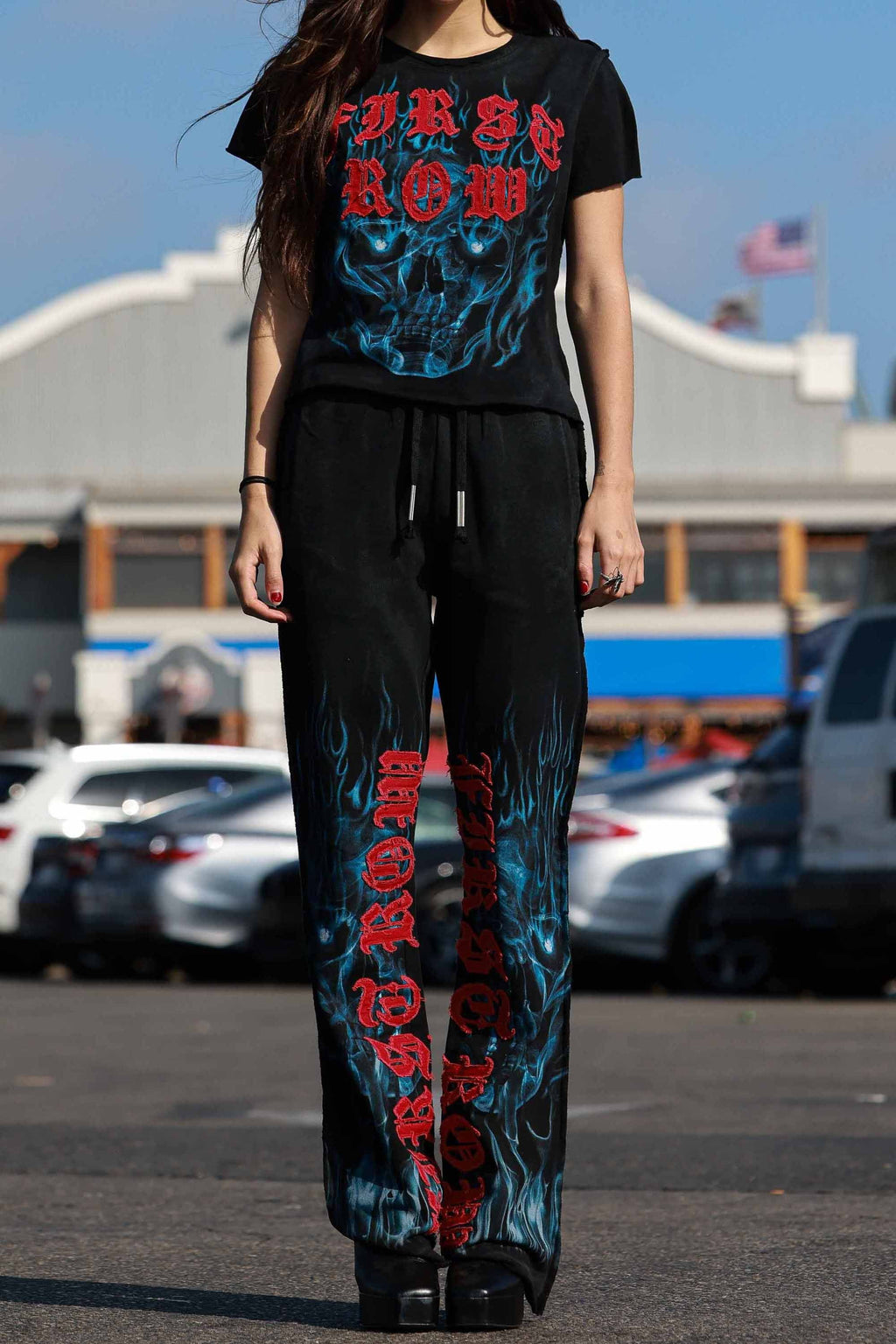 Wake Up And Be Fierce Flame Applique Flare Joggers