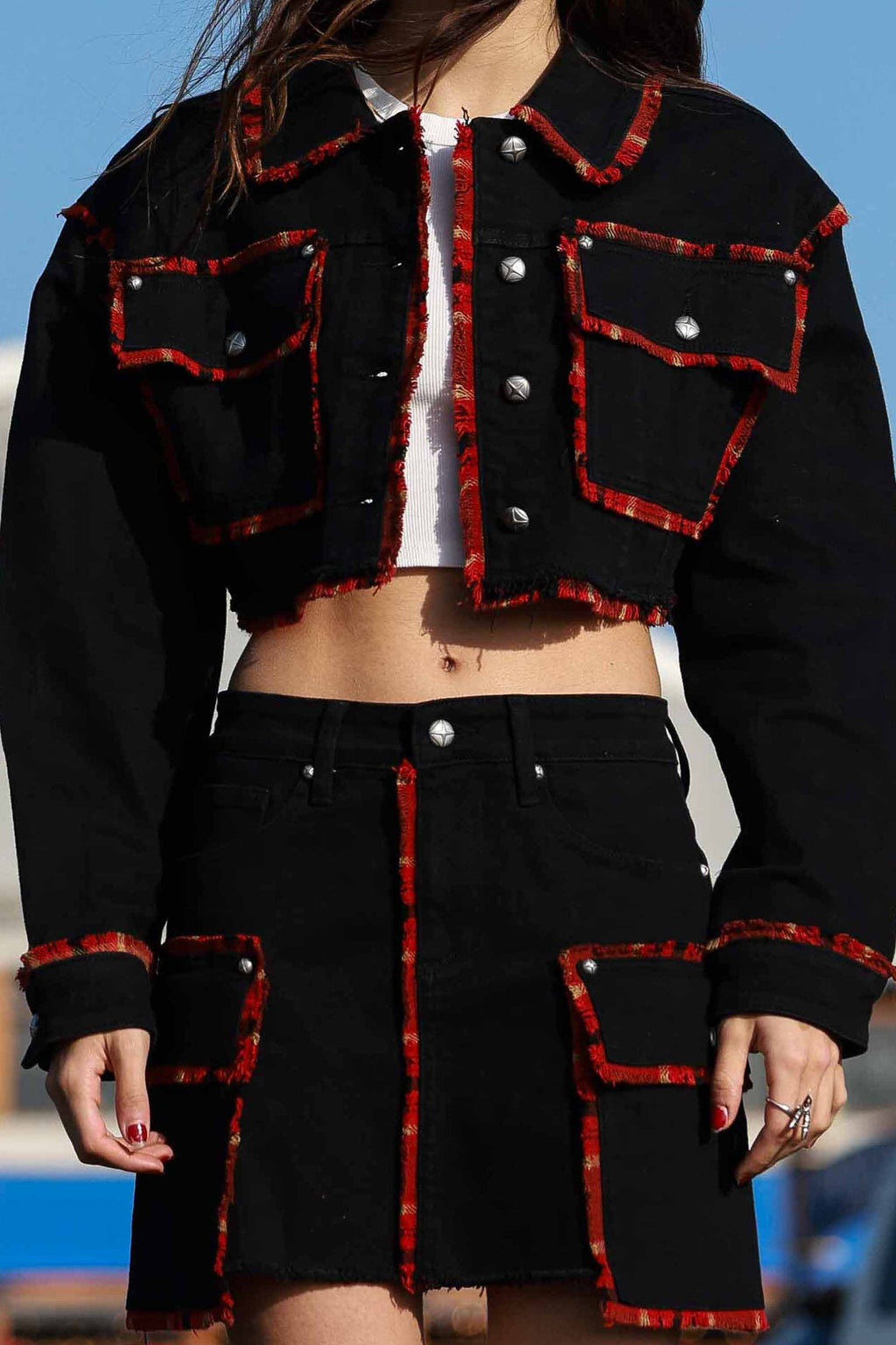 Plaid Edge Point Crop Jacket