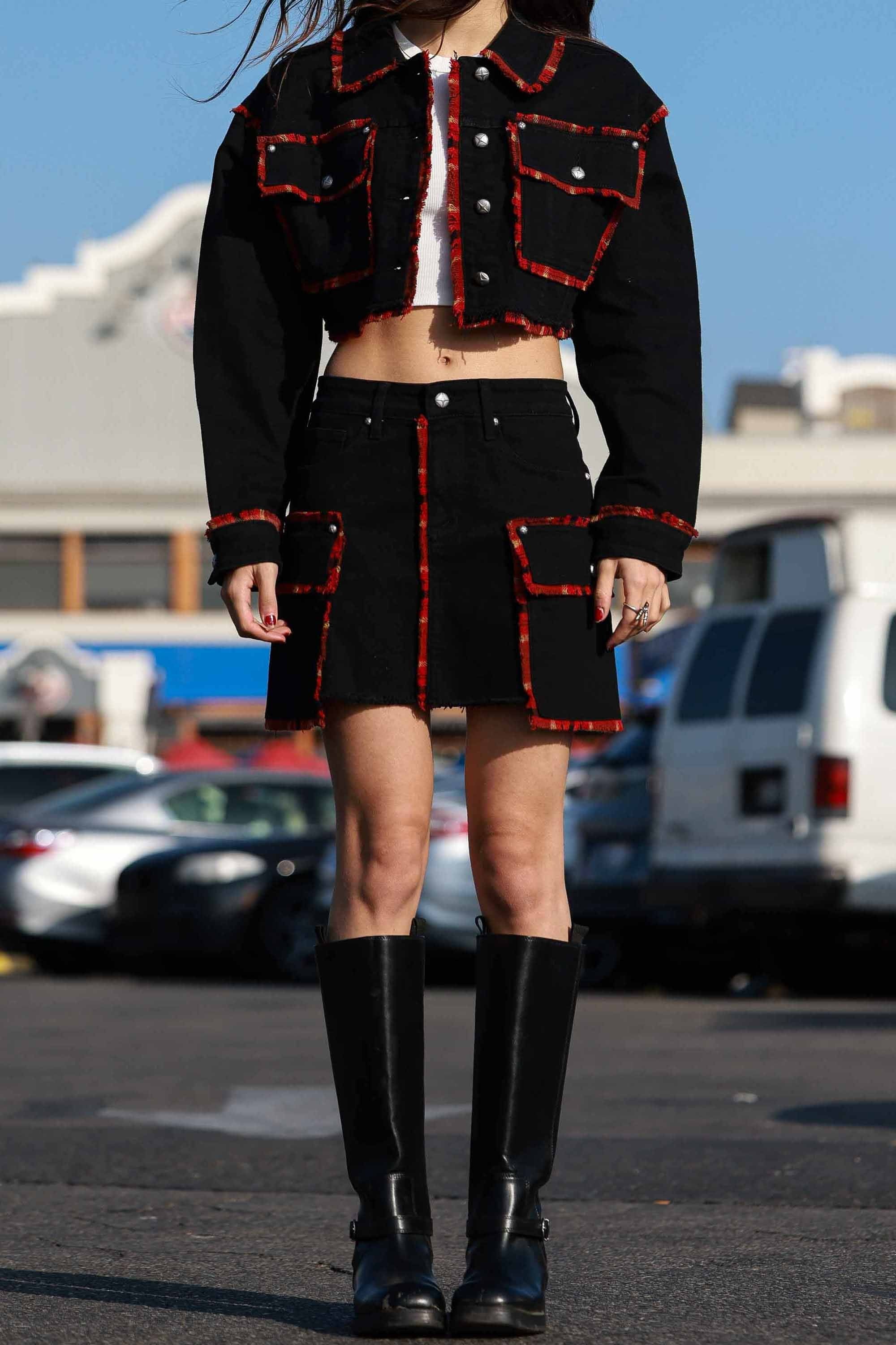 Plaid Edge Point Crop Jacket