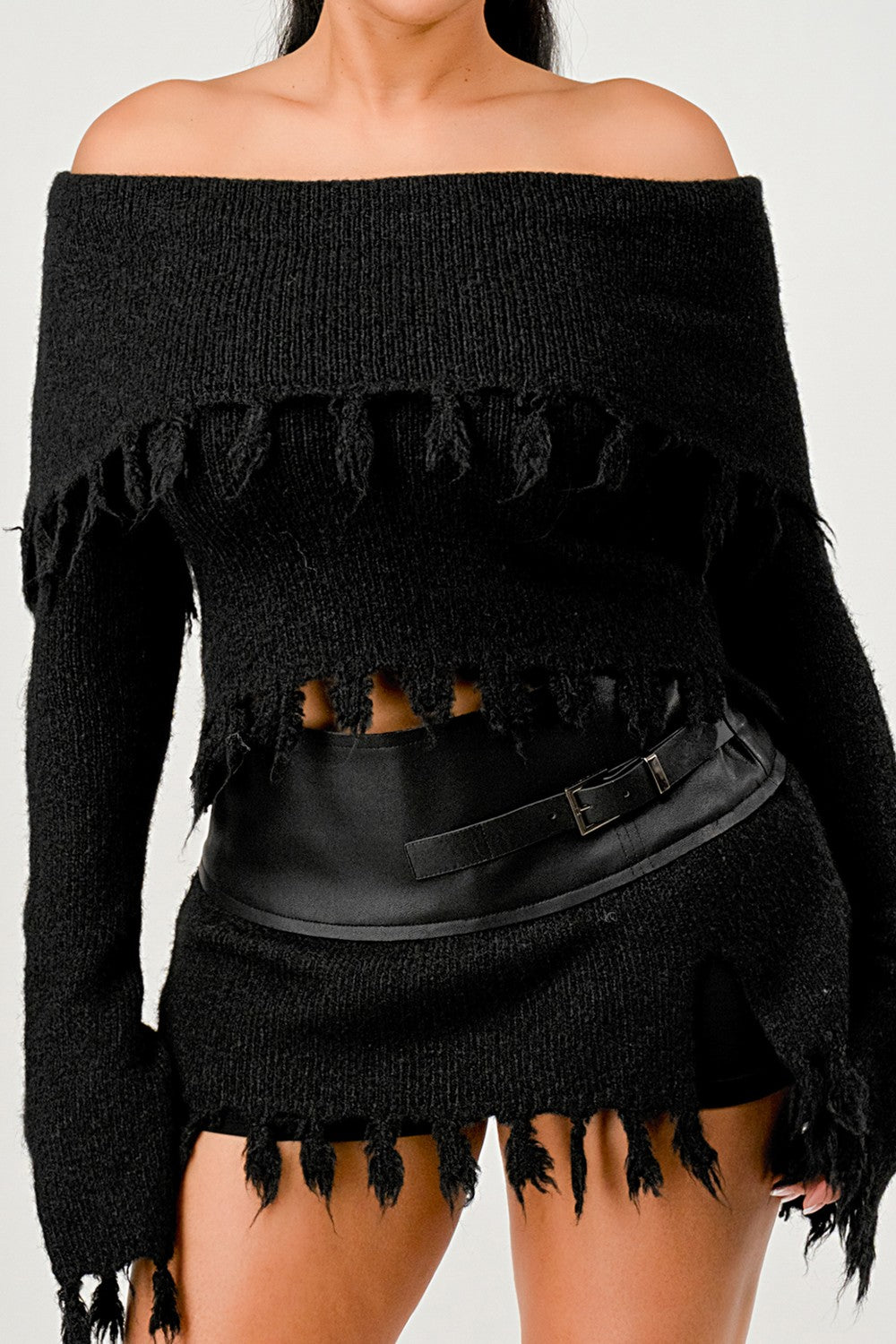 Knit + Faux Leather Skirt Set