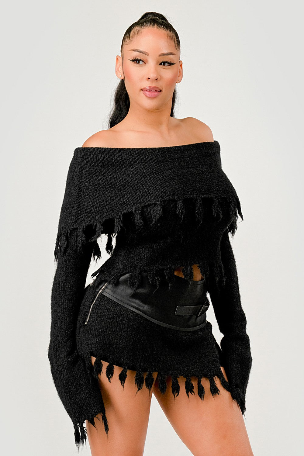 Knit + Faux Leather Skirt Set