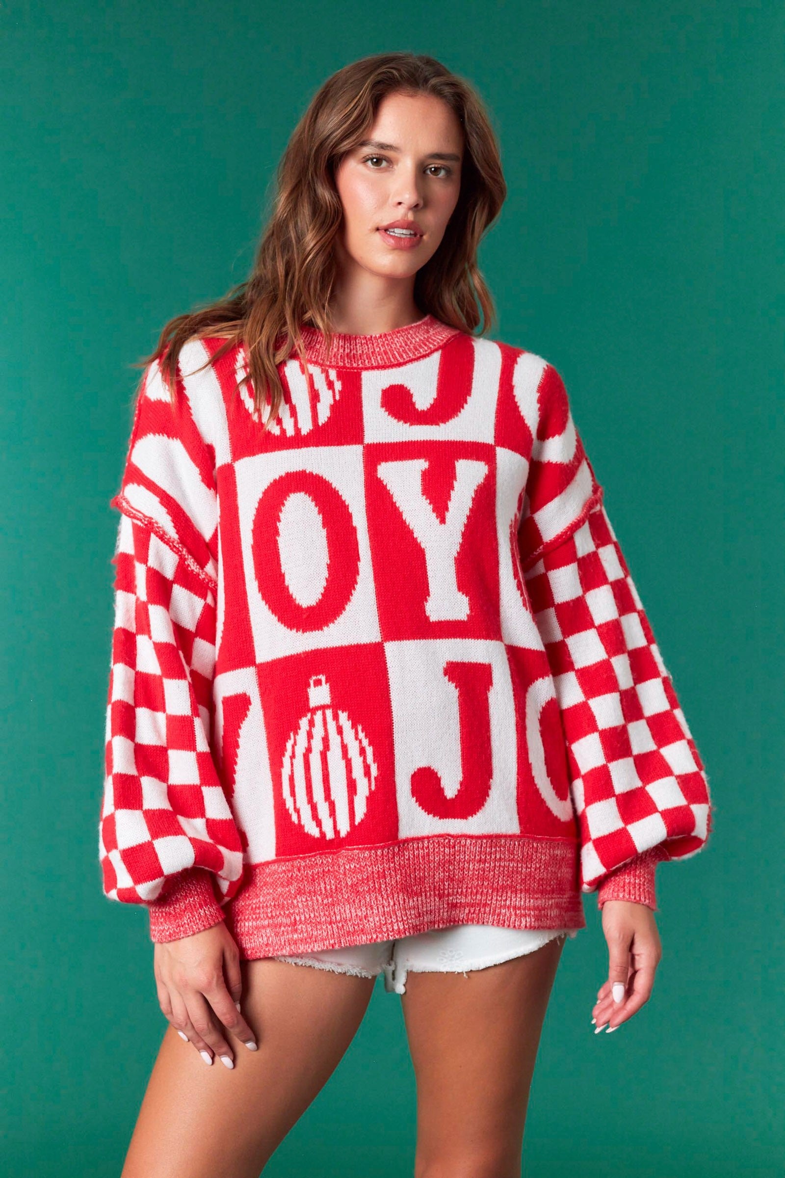 Oversized Checker Joy Sweater- 2 Colors
