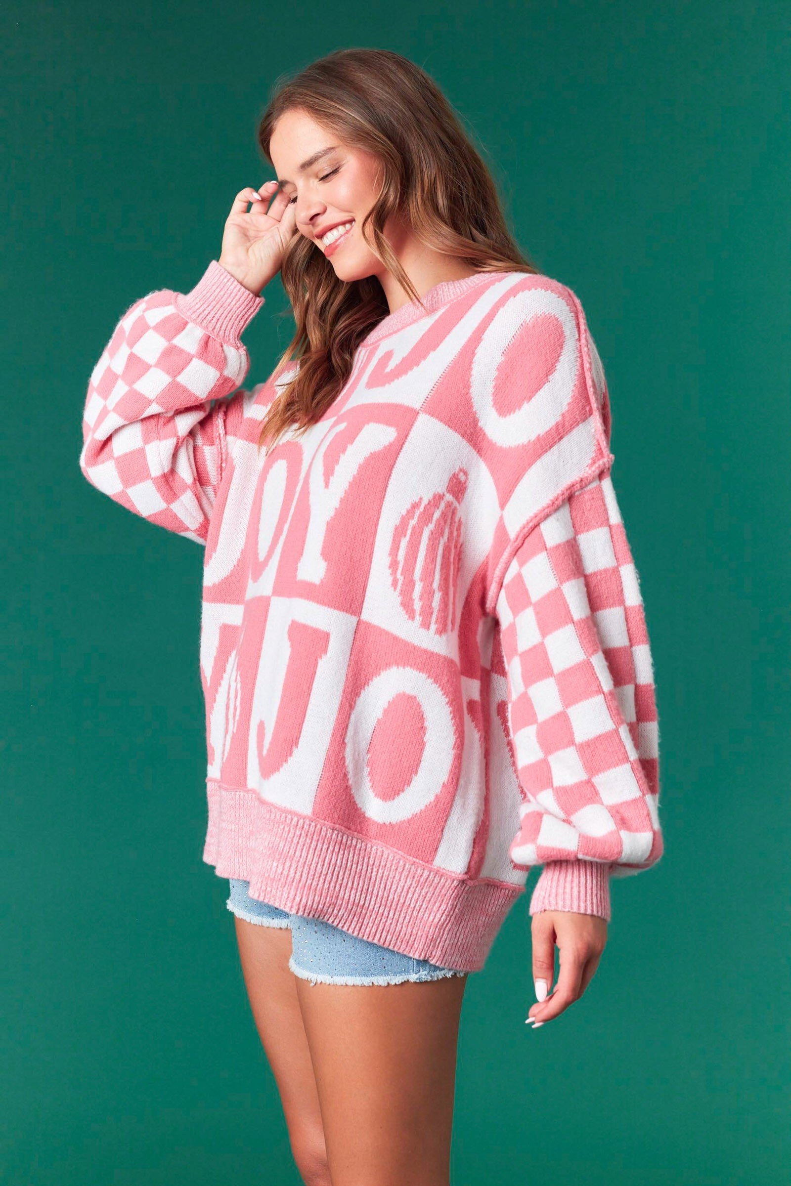 Oversized Checker Joy Sweater- 2 Colors