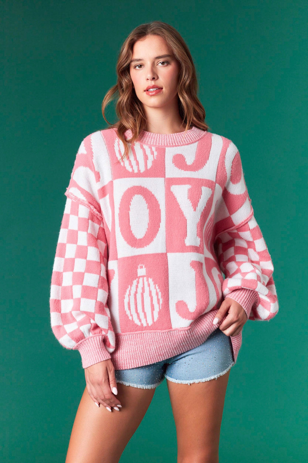 Oversized Checker Joy Sweater- 2 Colors