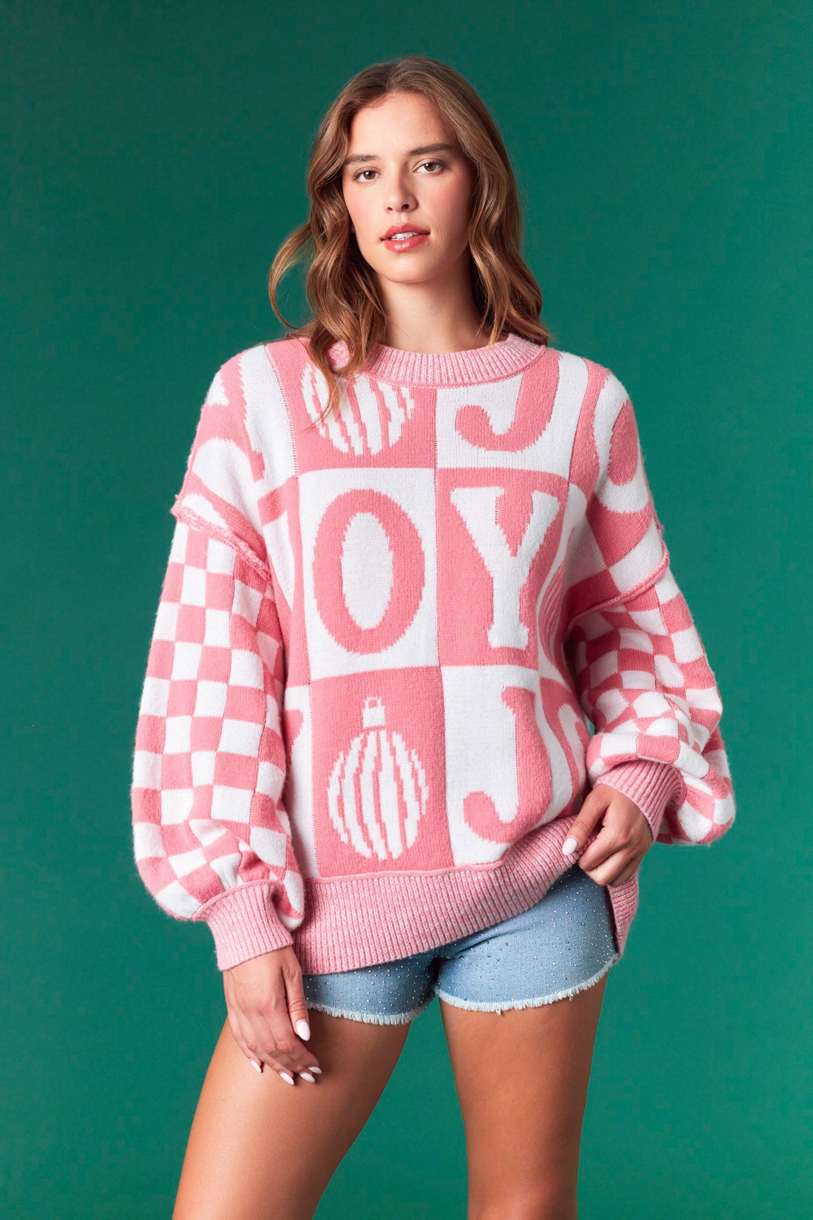Oversized Checker Joy Sweater- 2 Colors