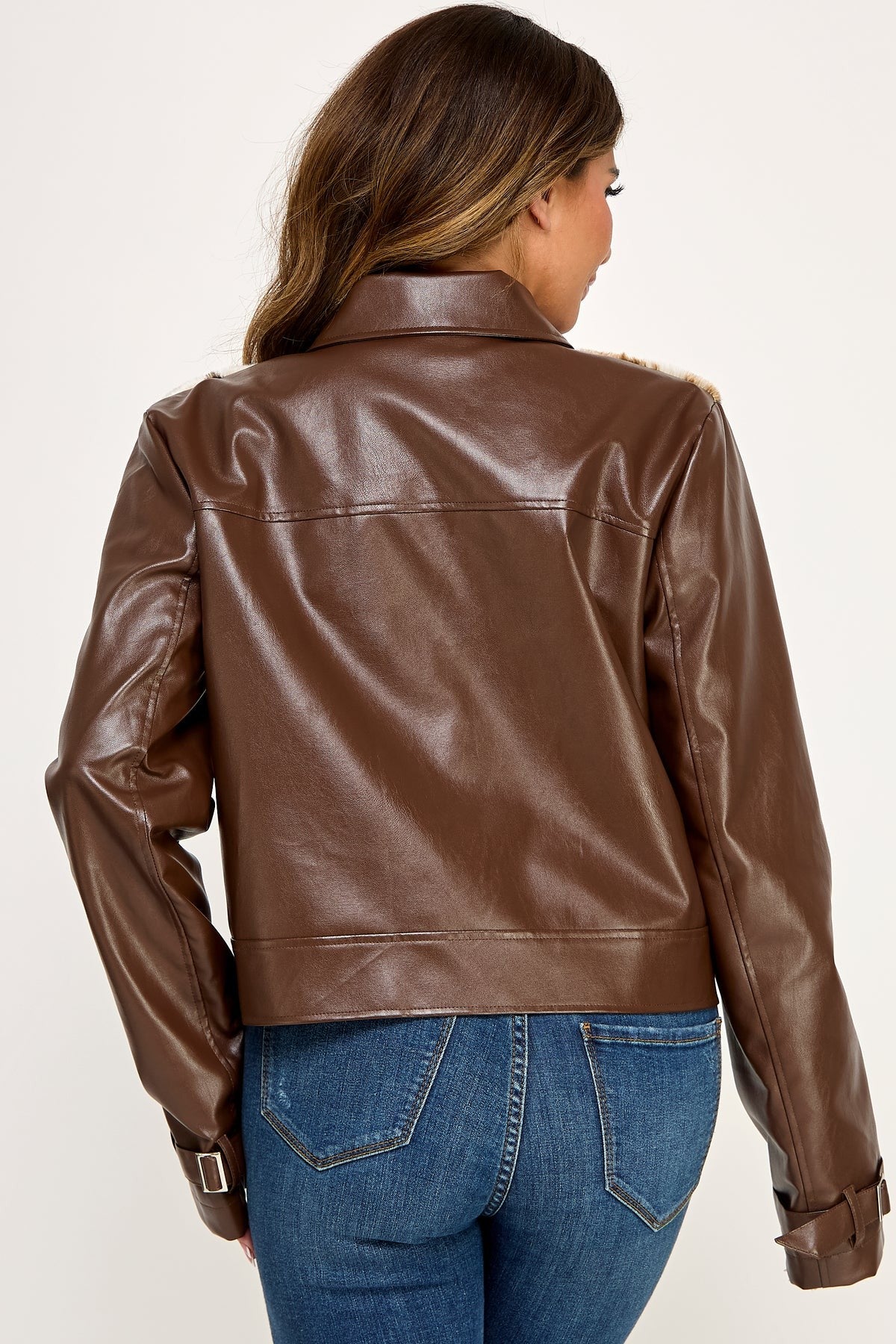 Fur Panel Leather Jacket