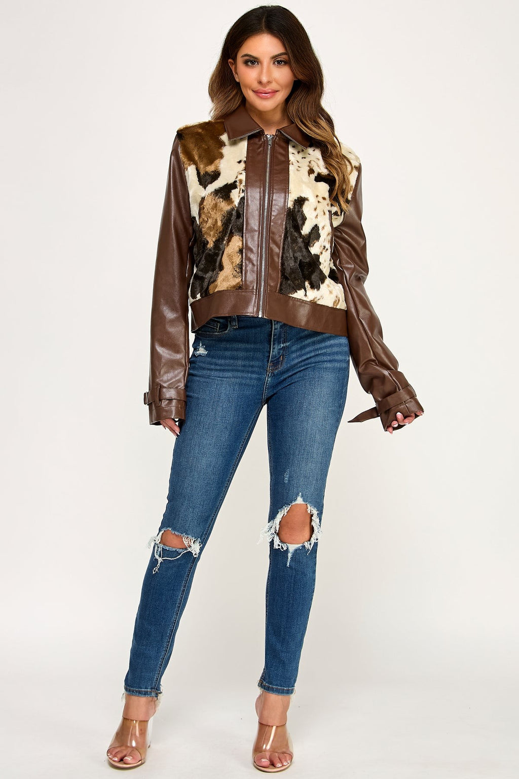 Fur Panel Leather Jacket