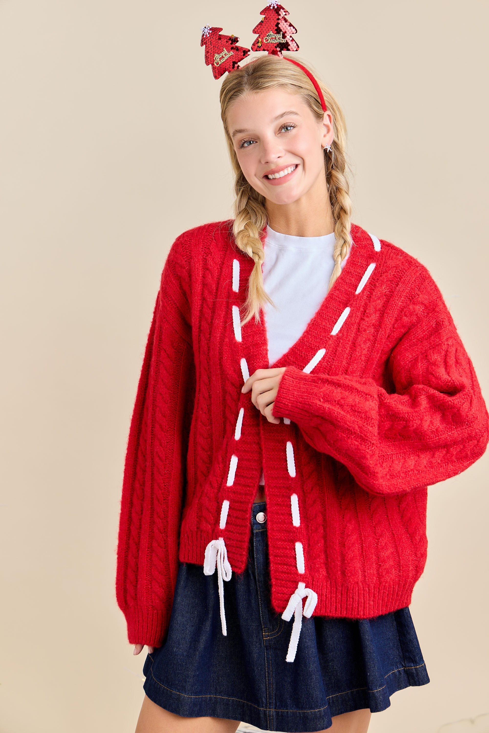 Tie Cable Knit Sweater- 2 Colors
